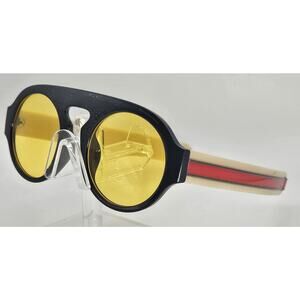 Vintage Late 70s/80s Gucci 1814 Round Sunglasses Yellow Etched Lenses Stripe K8